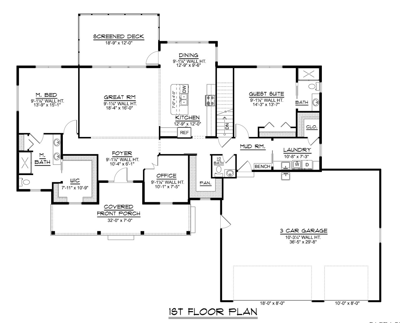Country House Plan - 58636 - 1st Floor Plan