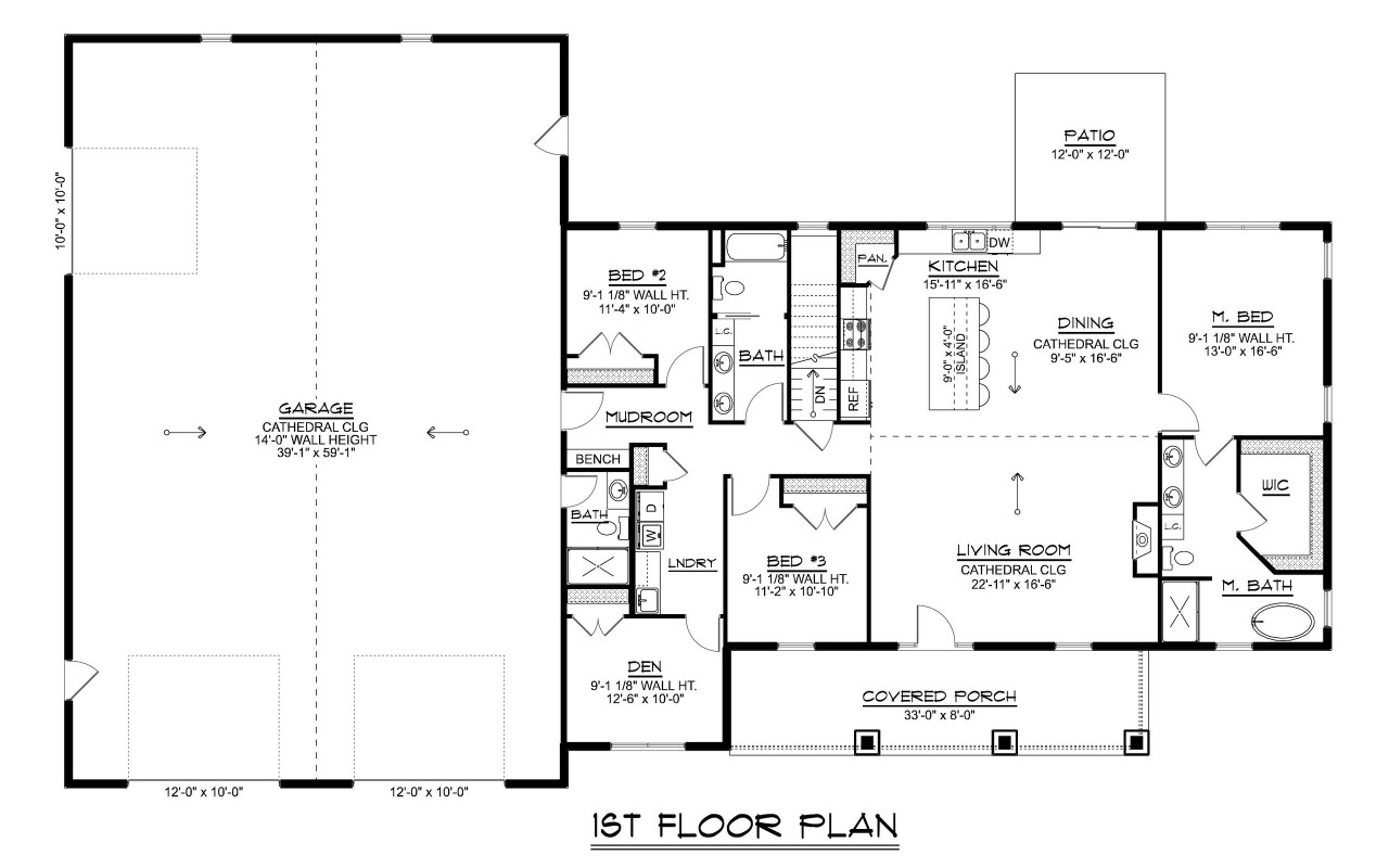 Farmhouse House Plan - 52958 - 1st Floor Plan