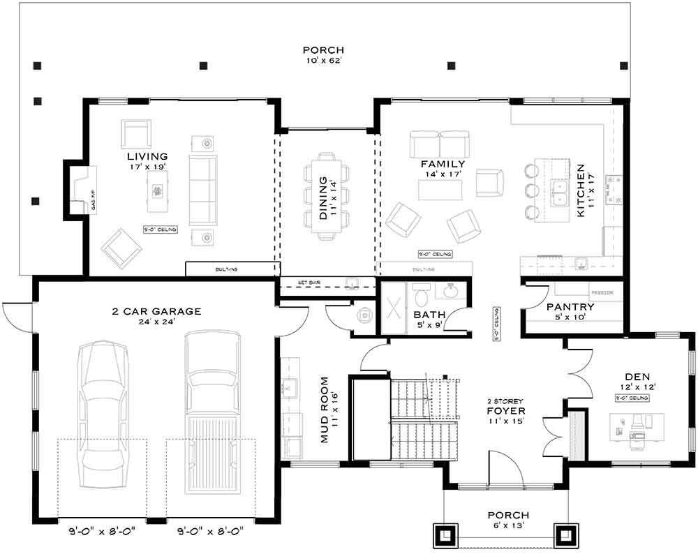 Craftsman House Plan - Lumen Haus 45251 - 1st Floor Plan