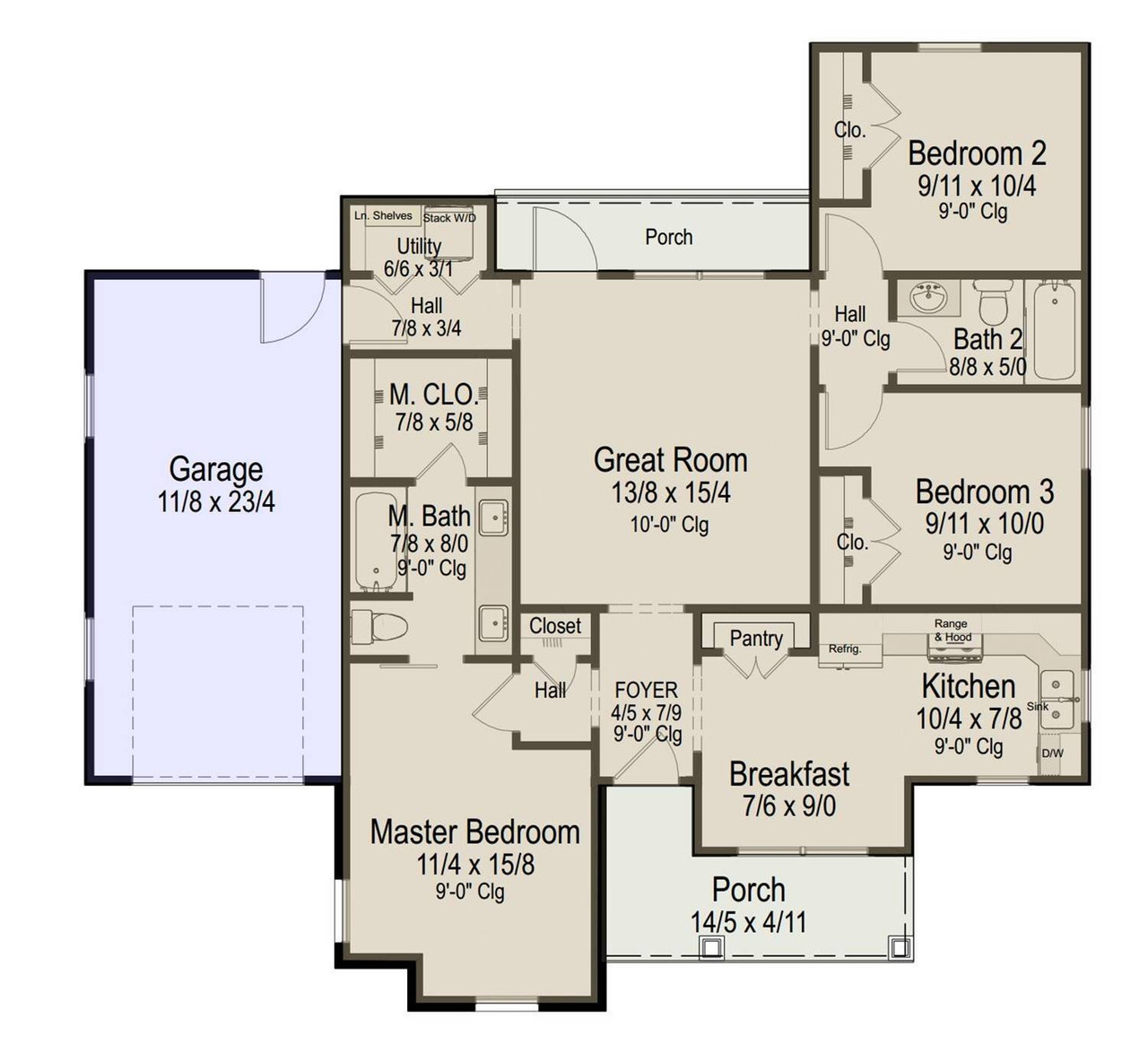 Ranch House Plan - Abbeville 99188 - 1st Floor Plan