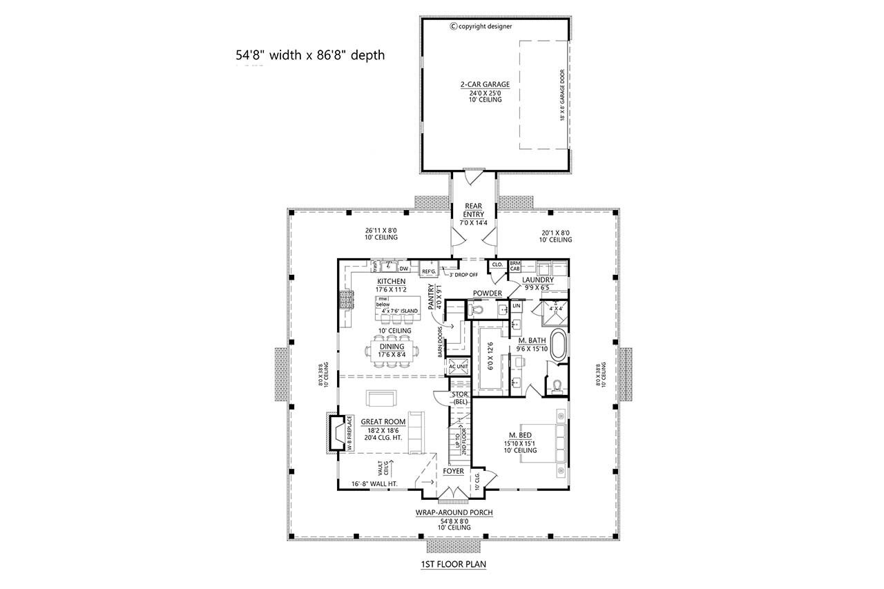 Farmhouse House Plan - Columbia Heights 60718 - 1st Floor Plan