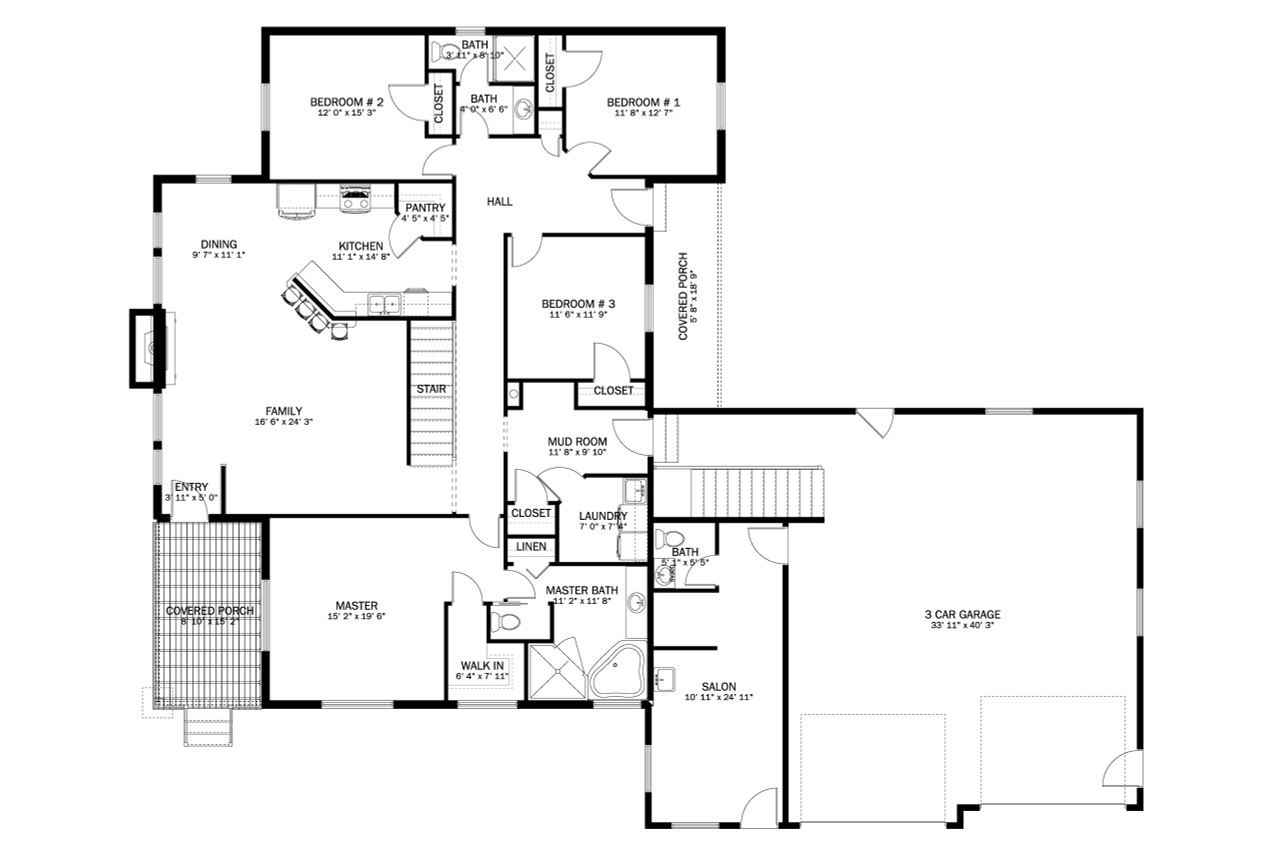 Ranch House Plan - Denison 52818 - 1st Floor Plan