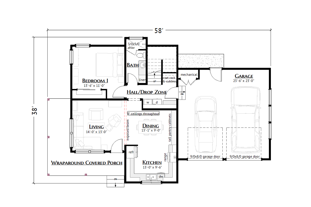 Farmhouse House Plan - Quincy 19629 - 1st Floor Plan
