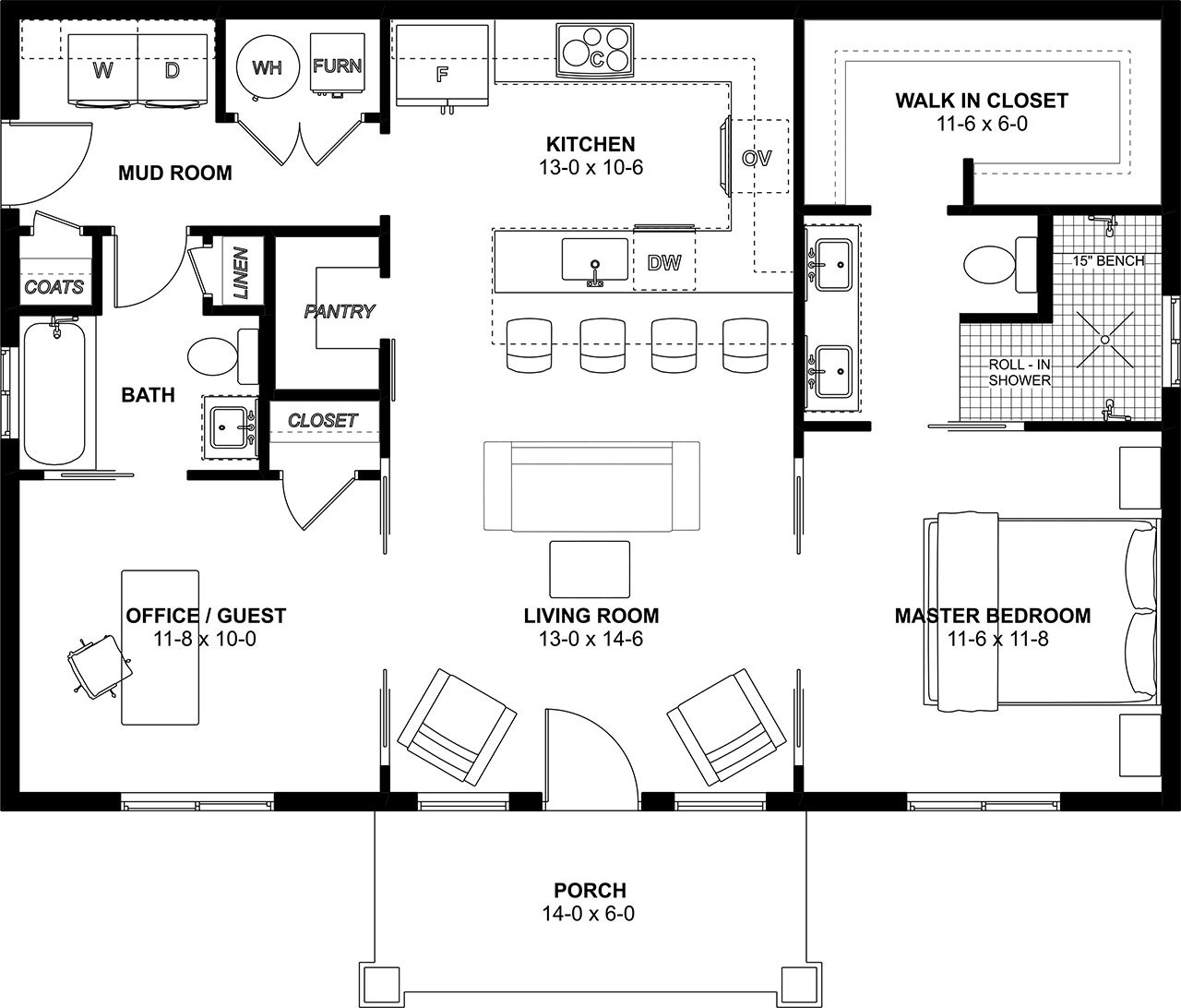 Contemporary House Plan - 74983 - 1st Floor Plan