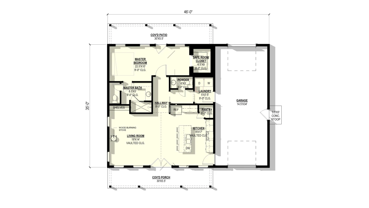 Country House Plan - Ground Pine 74354 - 1st Floor Plan
