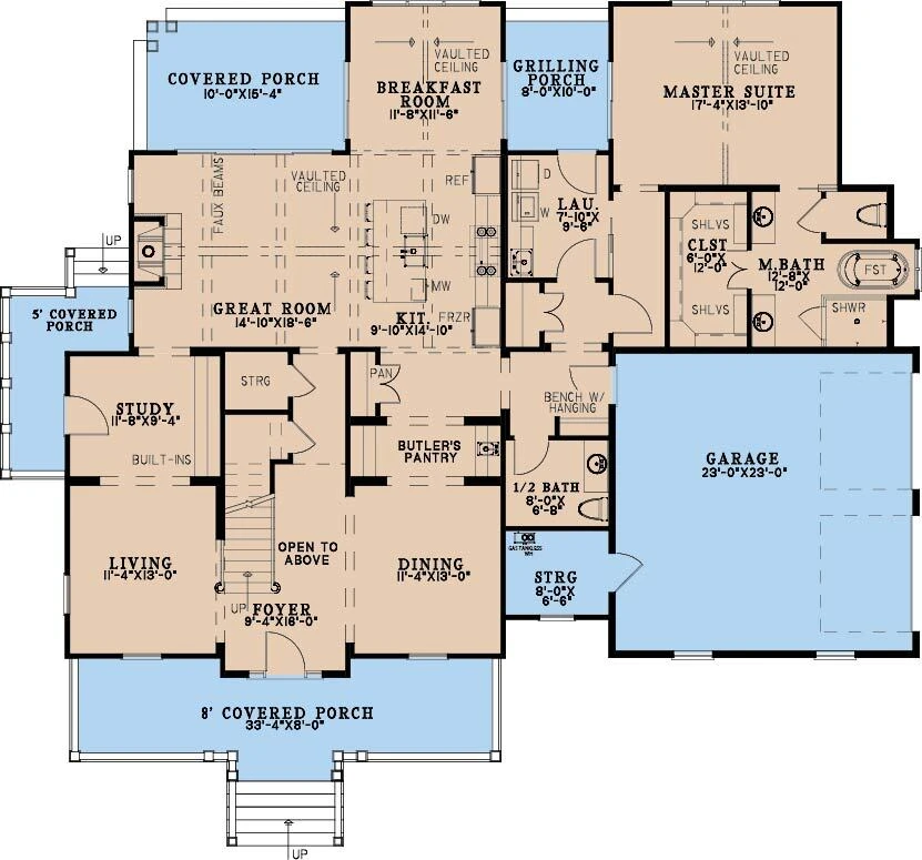Farmhouse House Plan - Southern Grace 24697 - 1st Floor Plan