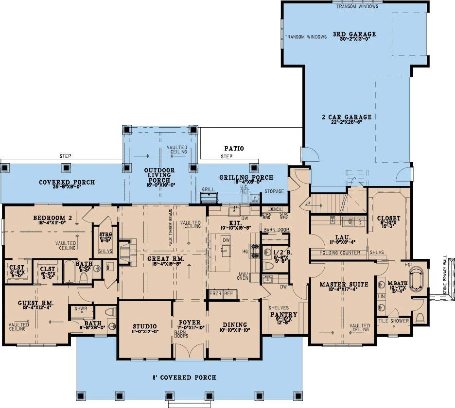 Craftsman House Plan - Graystone Farms 61873 - 1st Floor Plan