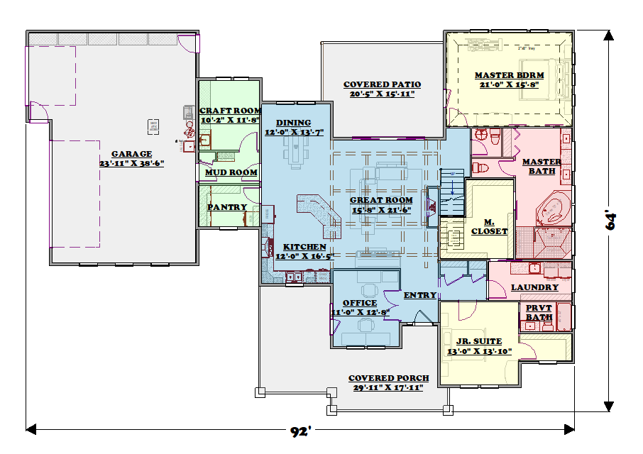 Craftsman House Plan - Monte Cristo 64985 - 1st Floor Plan