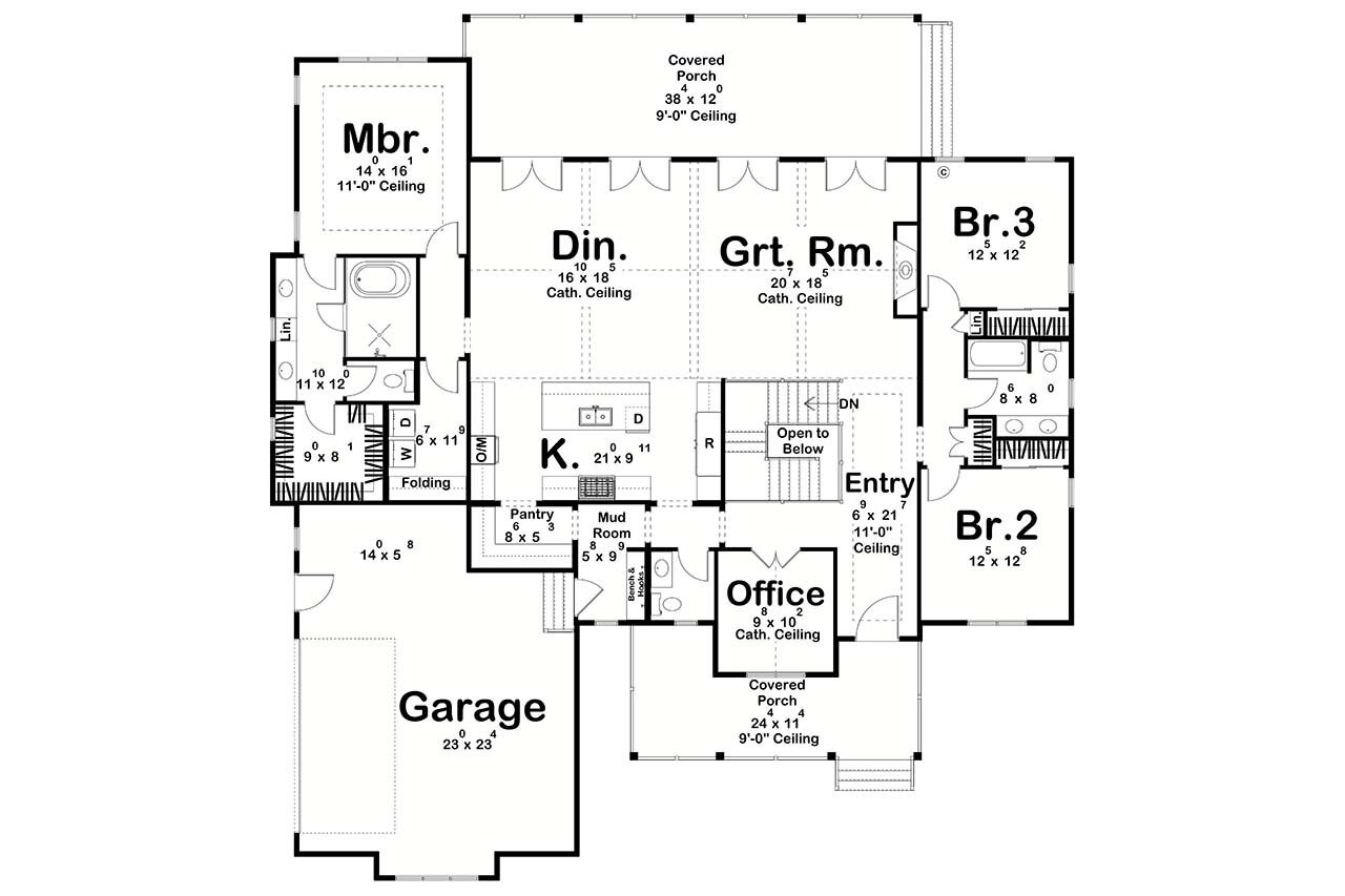 Farmhouse House Plan - Post Stone 67759 - 1st Floor Plan