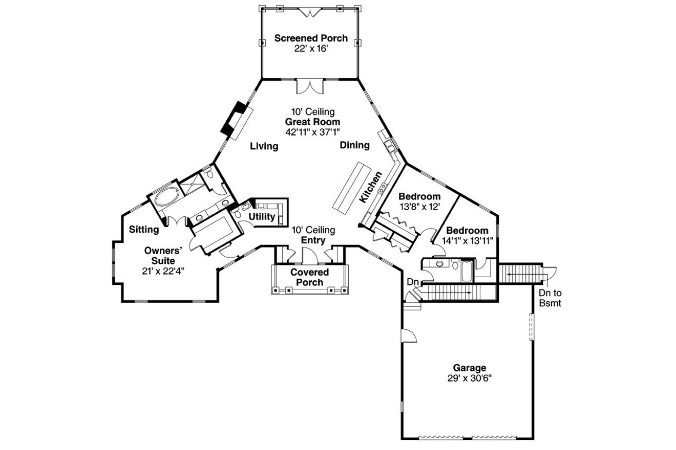 Country House Plan - Mountain View 11437 - 1st Floor Plan