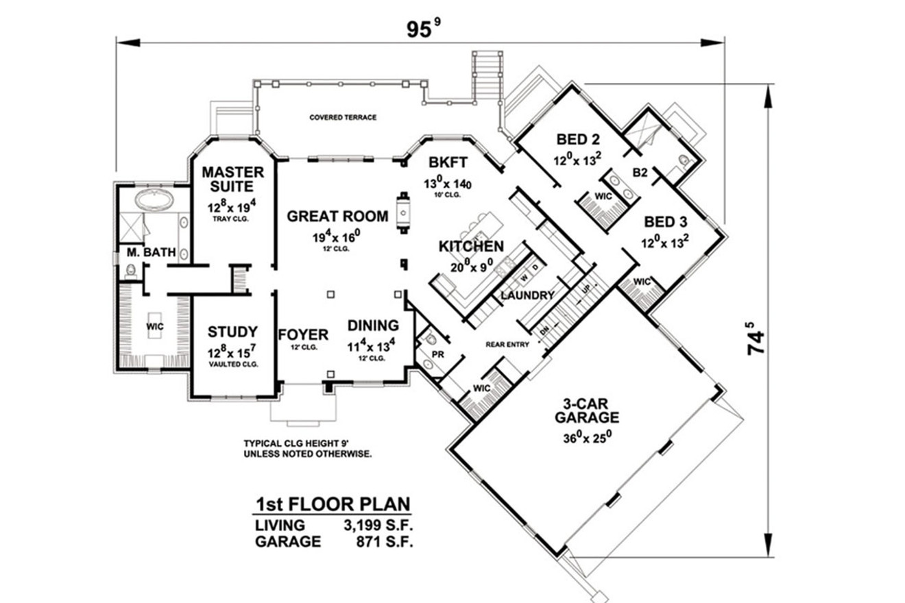 European House Plan - Ryanwood 13302 - 1st Floor Plan