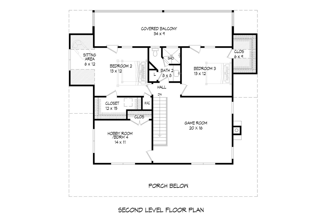 Secondary Image - Lodge Style House Plan - English Oak 16315 - 2nd Floor Plan