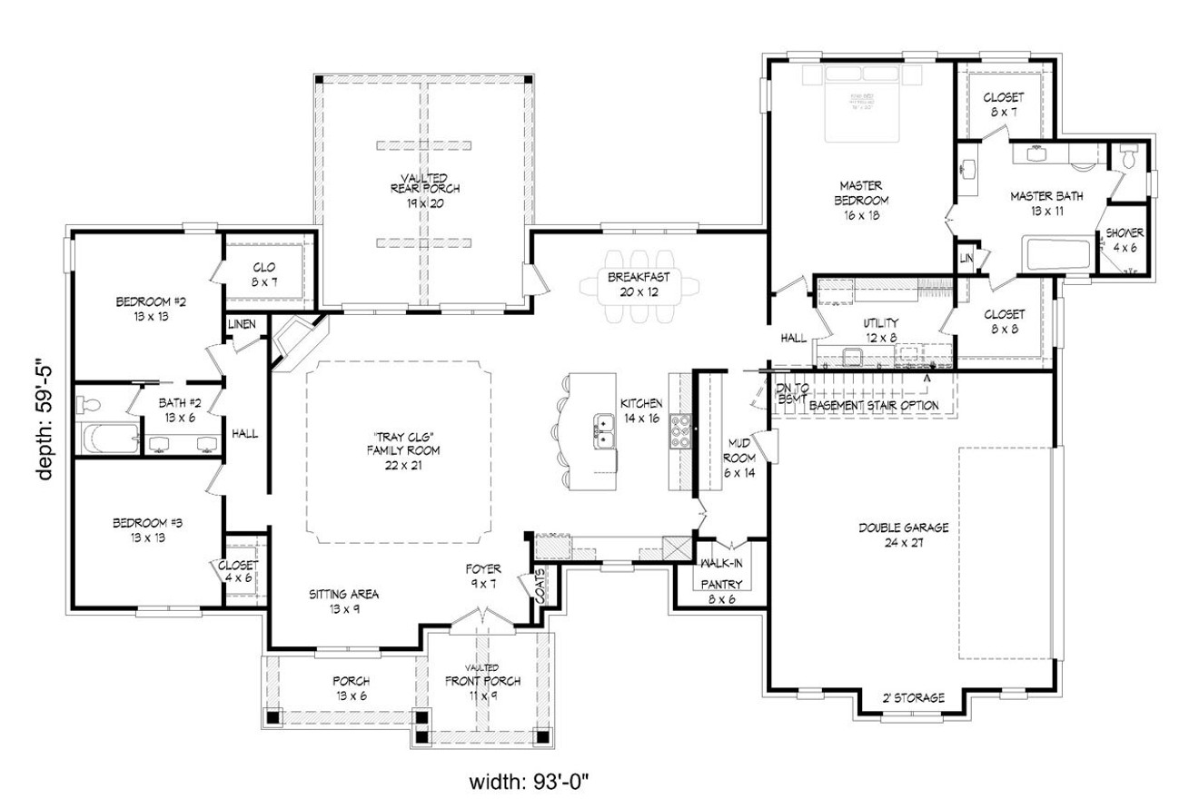 Craftsman House Plan - Cross 16823 - 1st Floor Plan