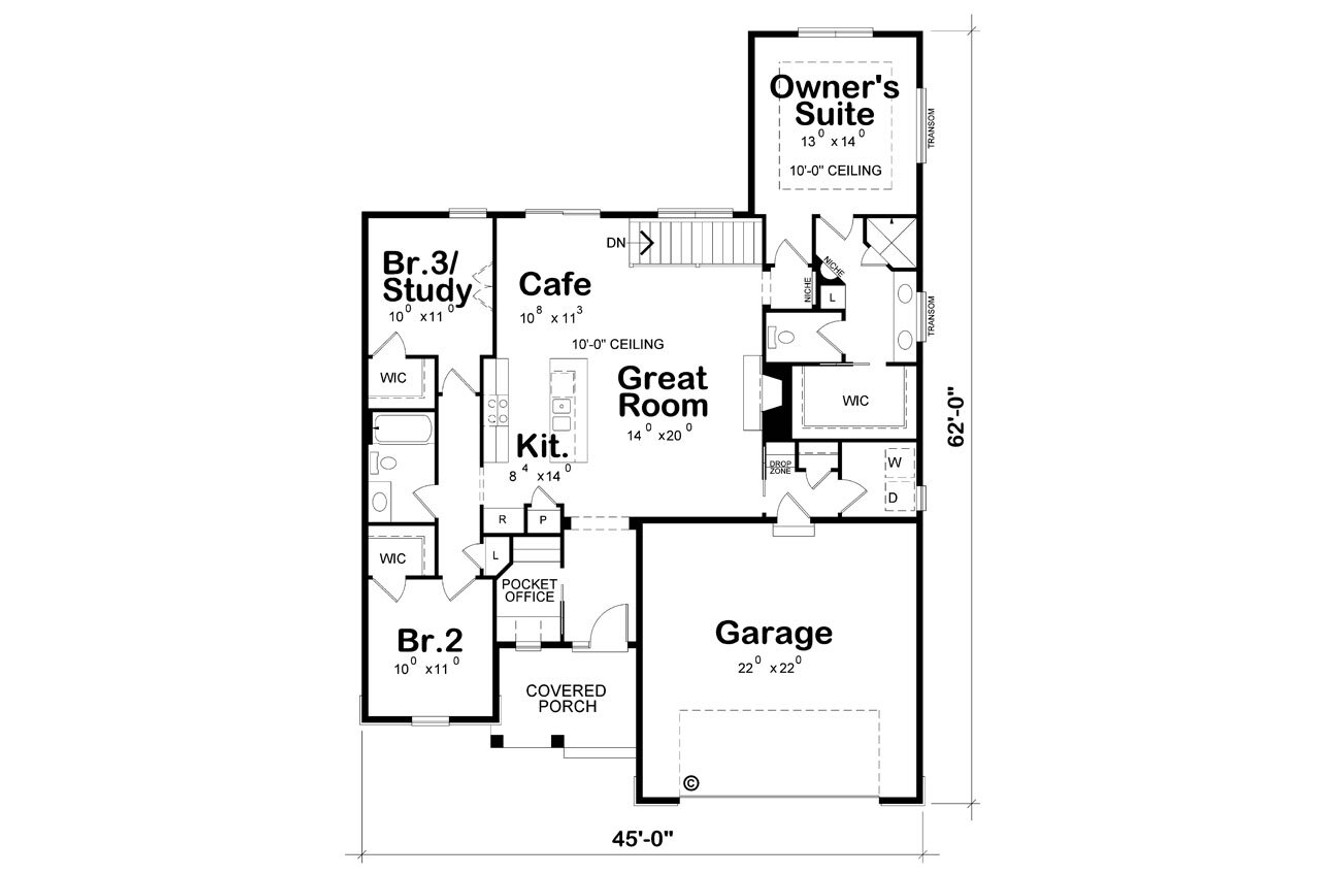Ranch House Plan - Cabot Grove 17118 - 1st Floor Plan
