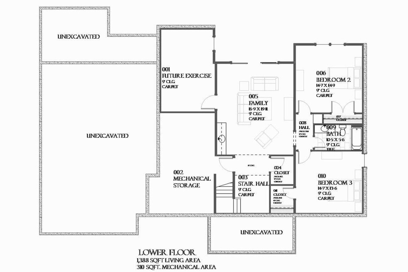 Ranch House Plan - Stafford 19258 - Basement Floor Plan