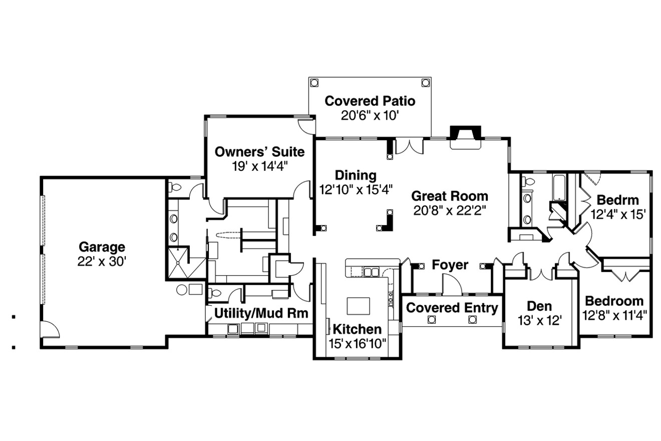 Ranch House Plan - Parkdale 19299 - 1st Floor Plan