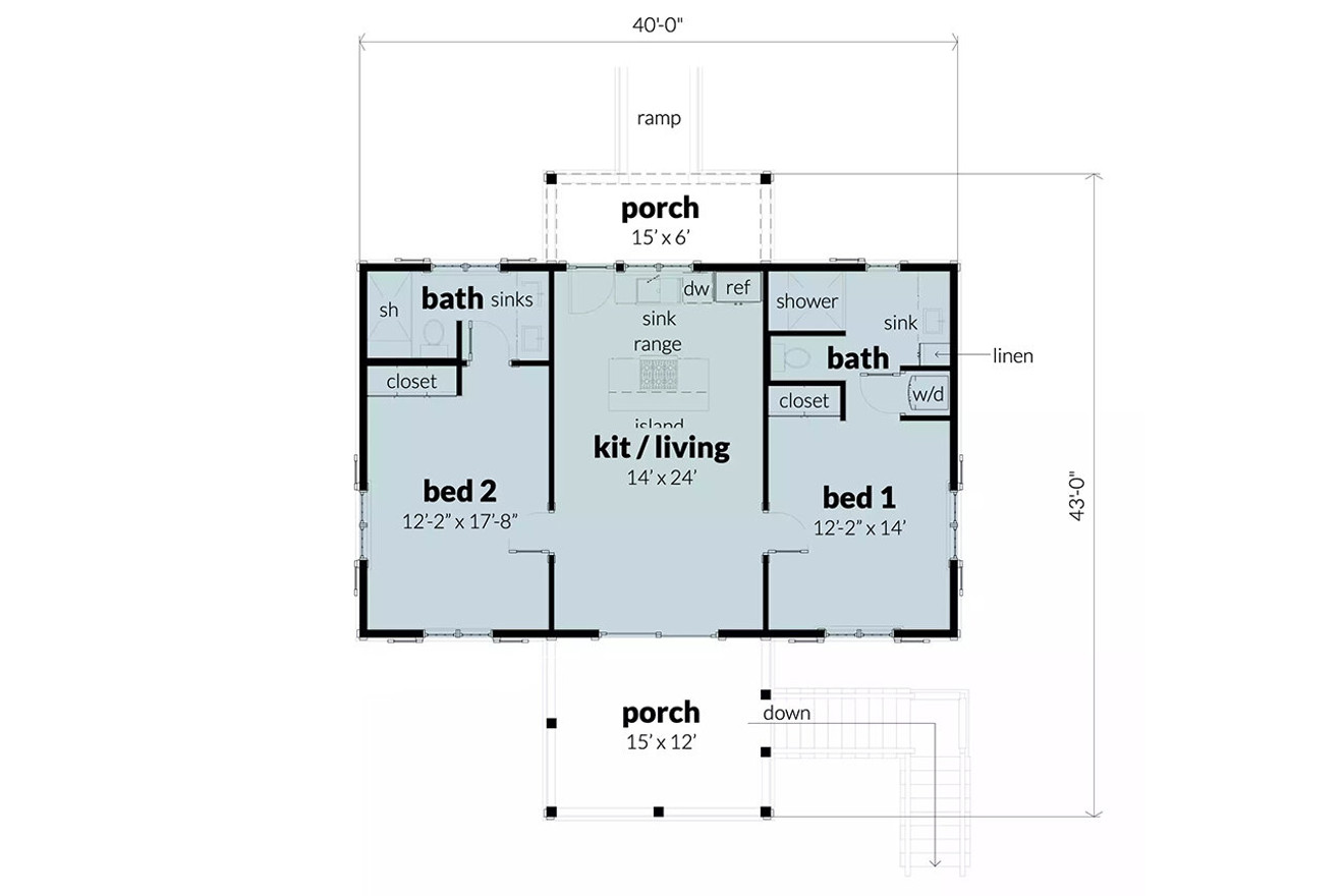 Bungalow House Plan - Cattail 19555 - 1st Floor Plan