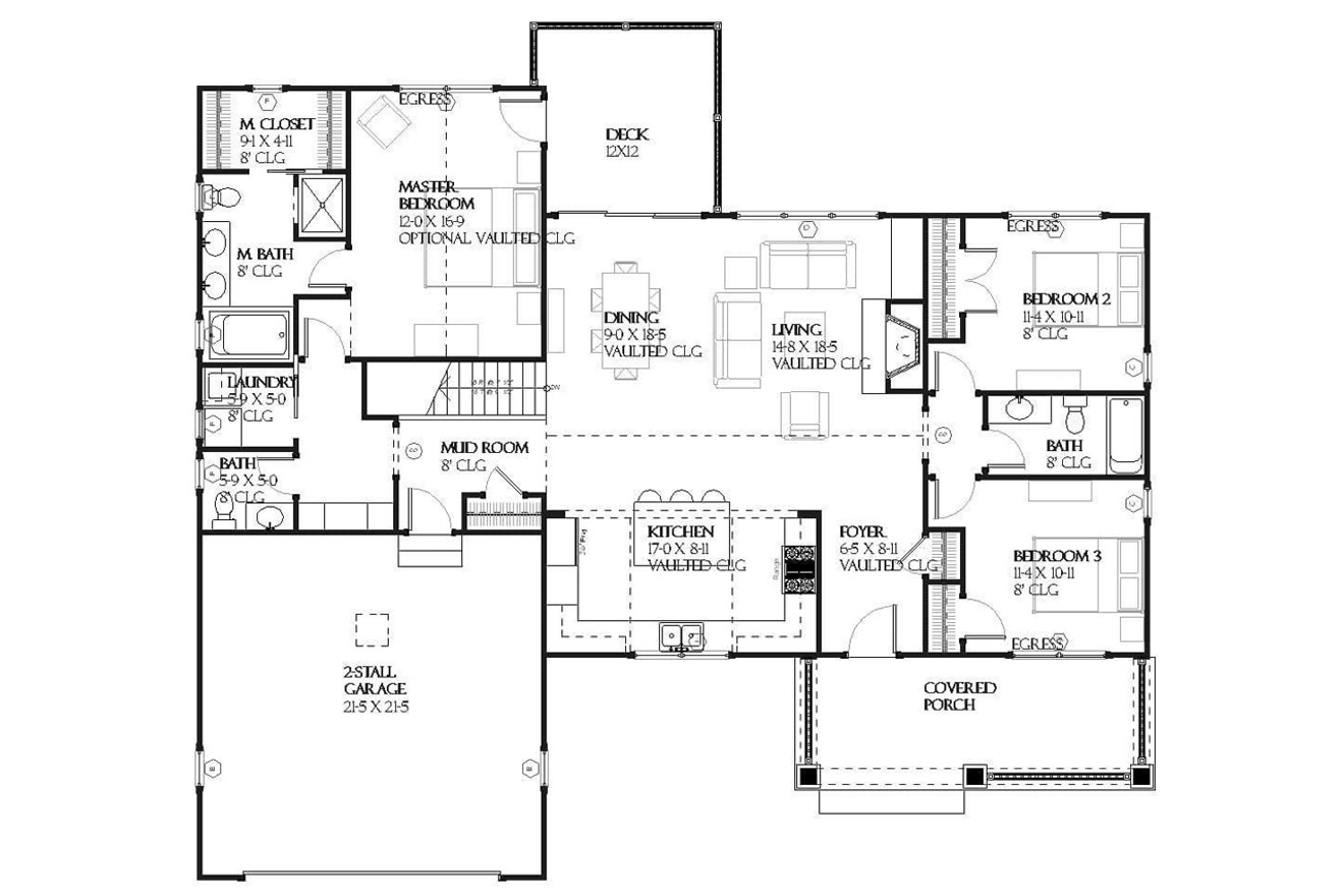 Craftsman House Plan - Kehoe 21295 - 1st Floor Plan