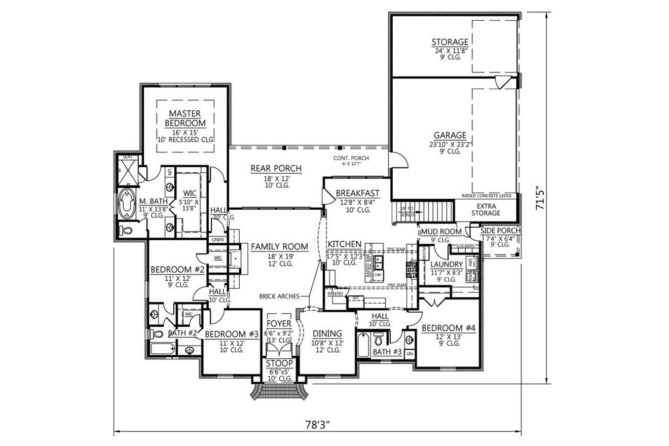 European House Plan - Poydras 22155 - 1st Floor Plan