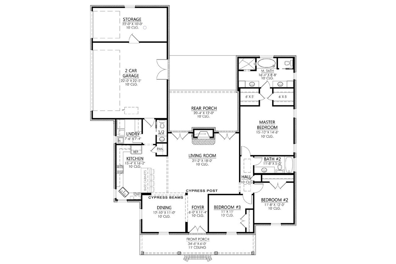 Southern House Plan - Elmwood 23180 - 1st Floor Plan