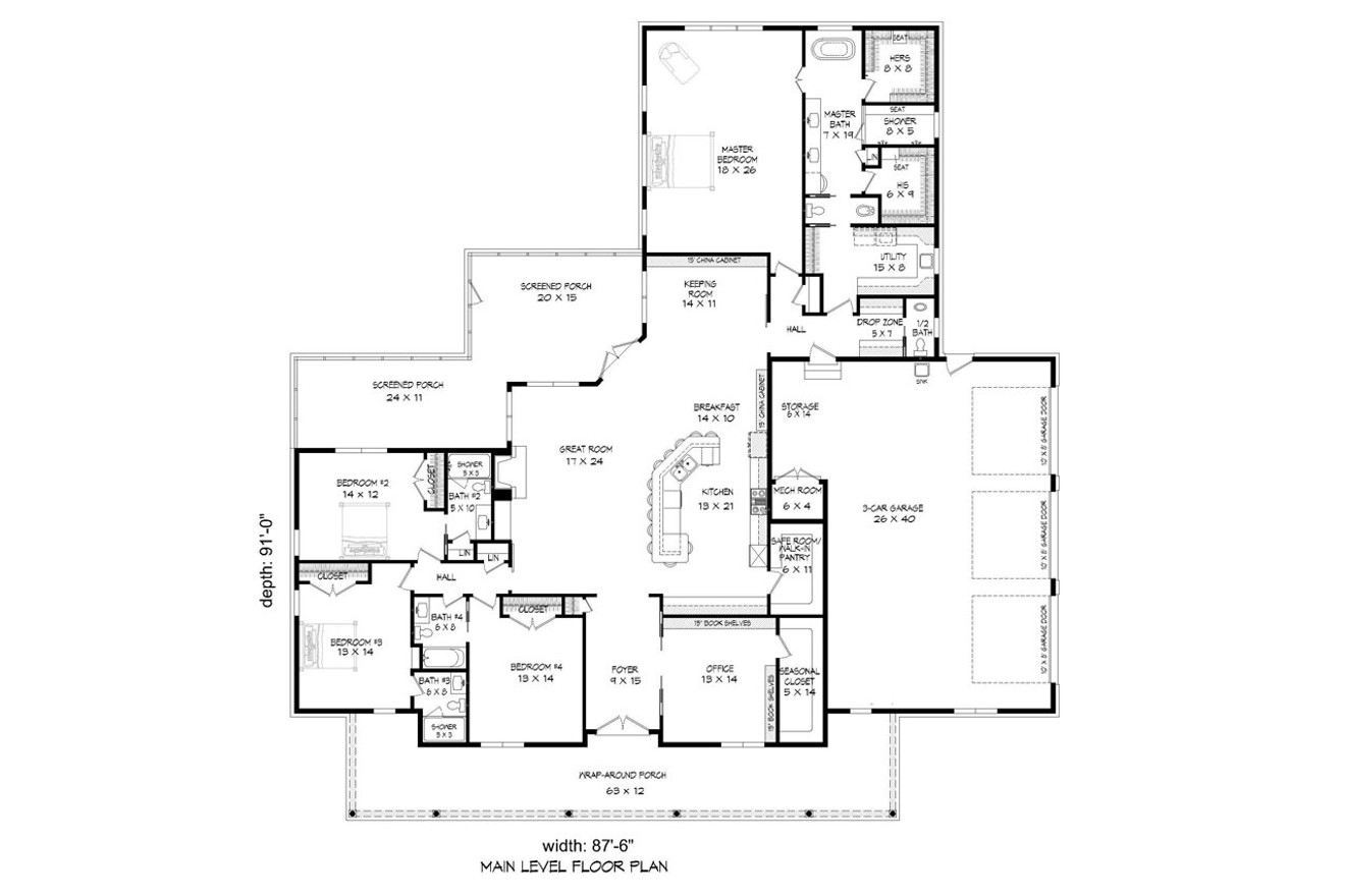 Ranch House Plan - 24196 - 1st Floor Plan