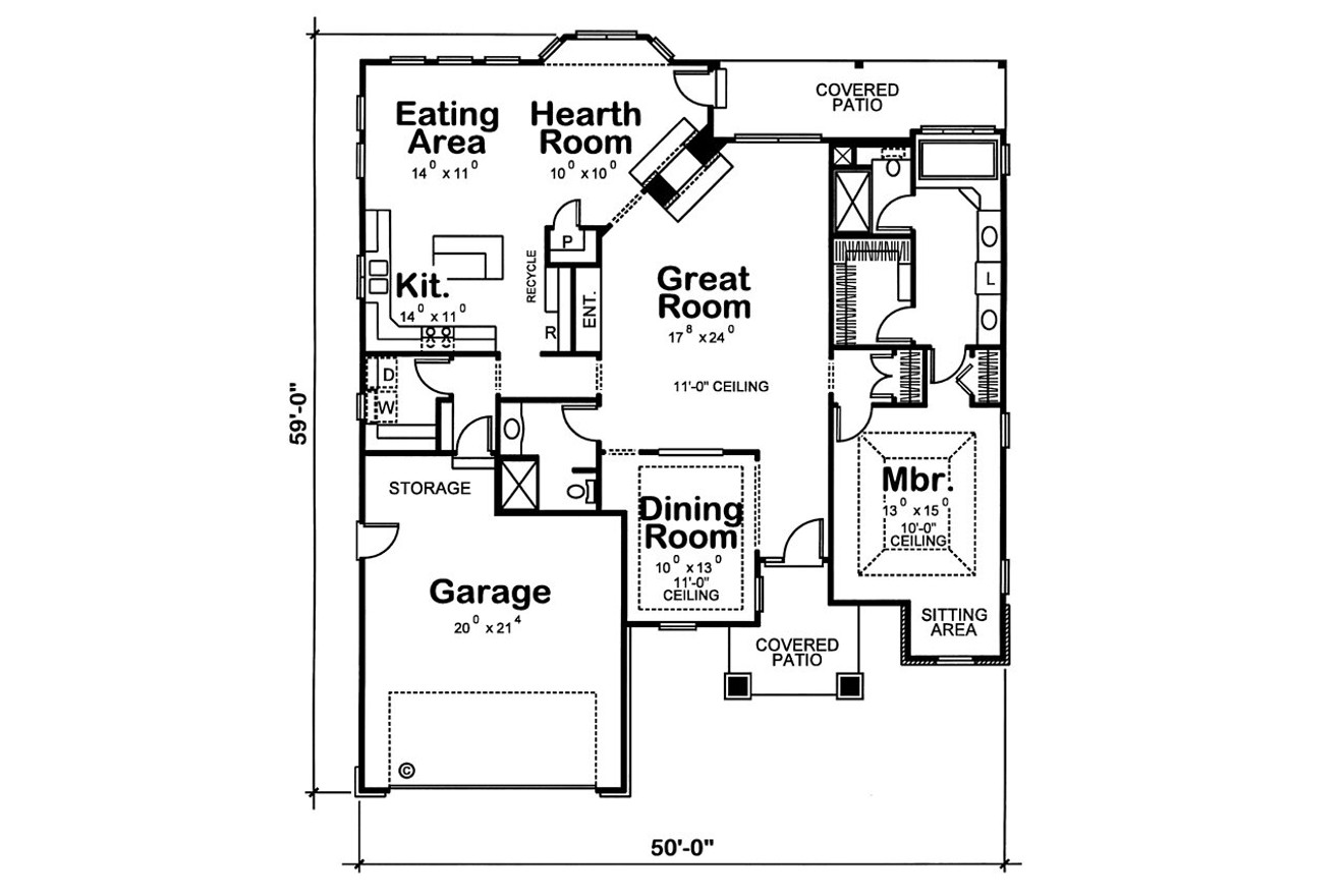 Traditional House Plan - Waterside 24989 - 1st Floor Plan