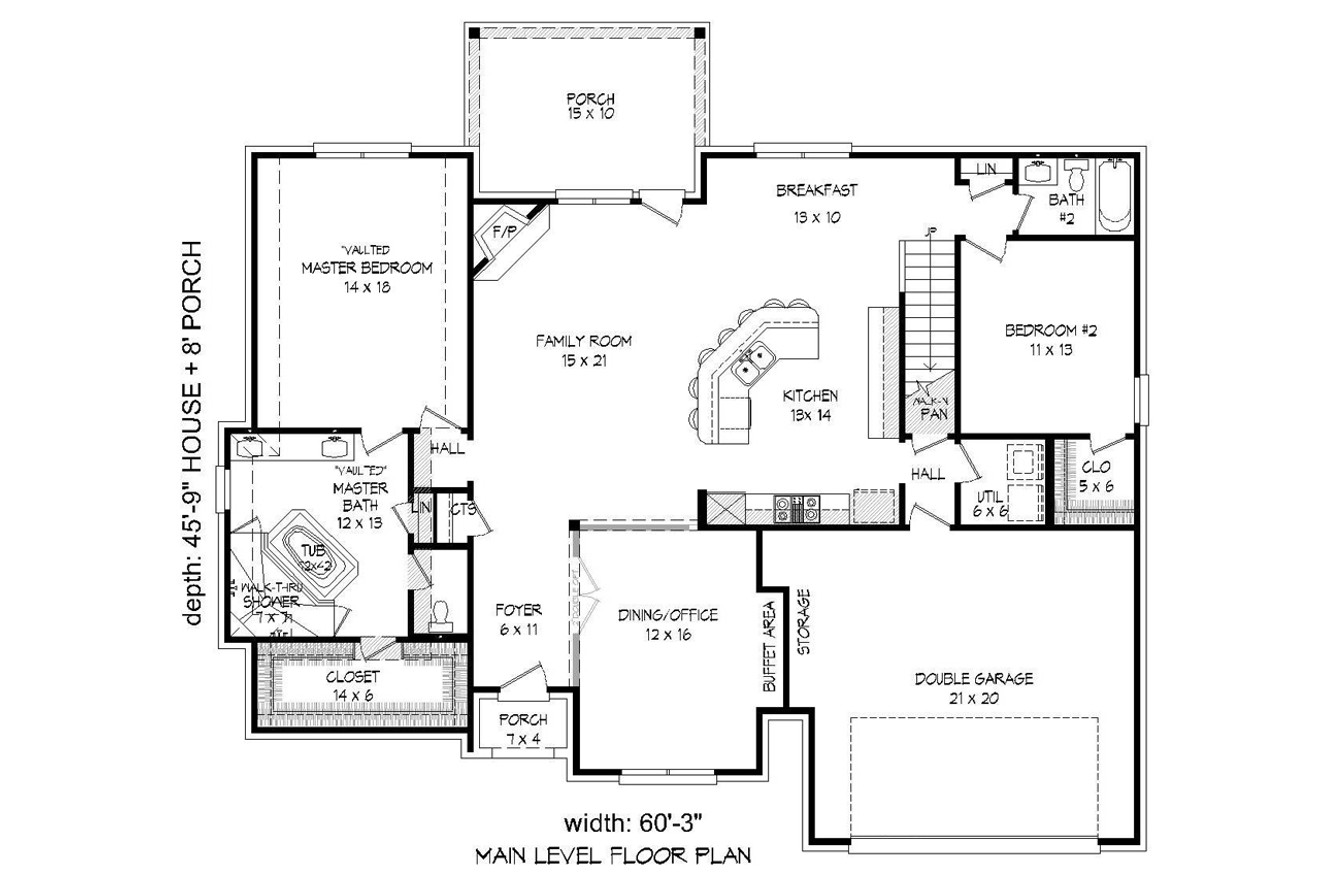 European House Plan - 25577 - 1st Floor Plan