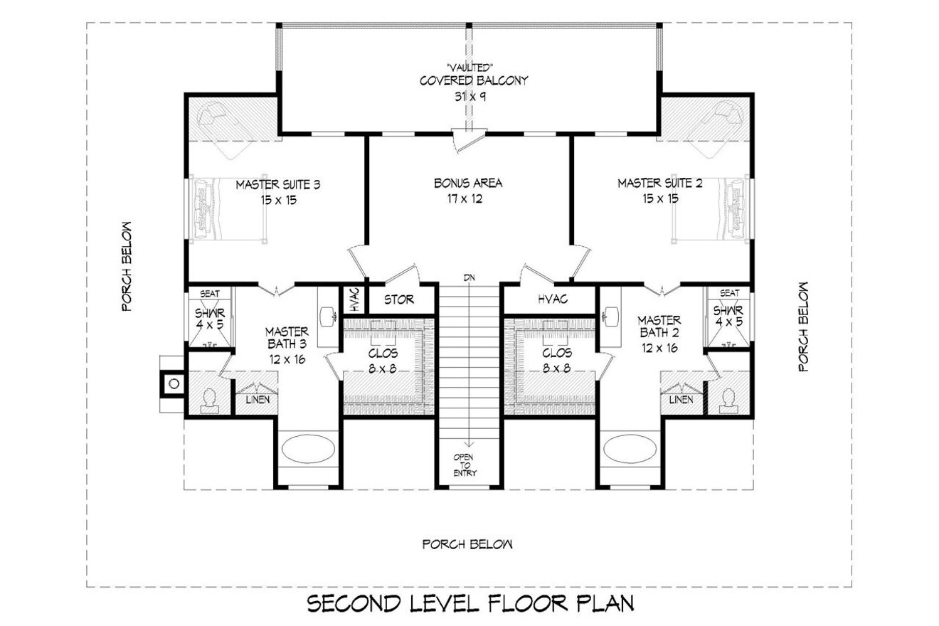 Secondary Image - Country House Plan - Riverneck 27927 - 2nd Floor Plan