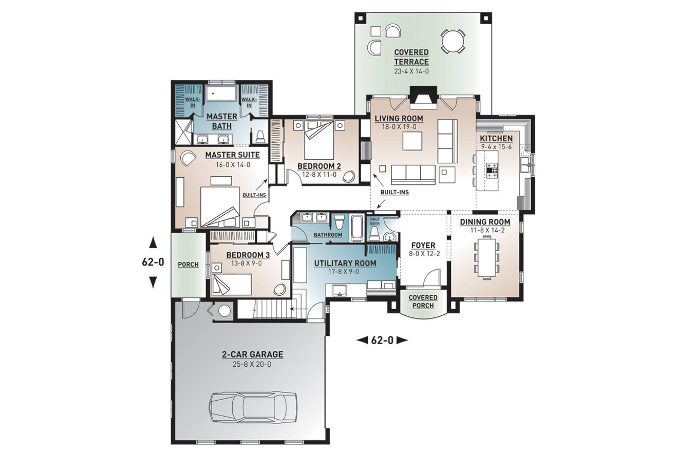 Mediterranean House Plan - Millport 31614 - 1st Floor Plan