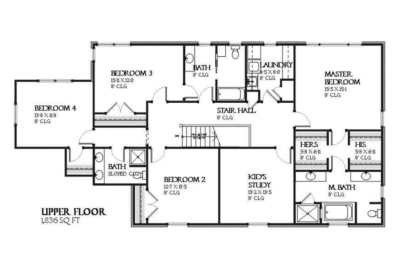 Secondary Image - Colonial House Plan - Bonnell 32758 - 2nd Floor Plan