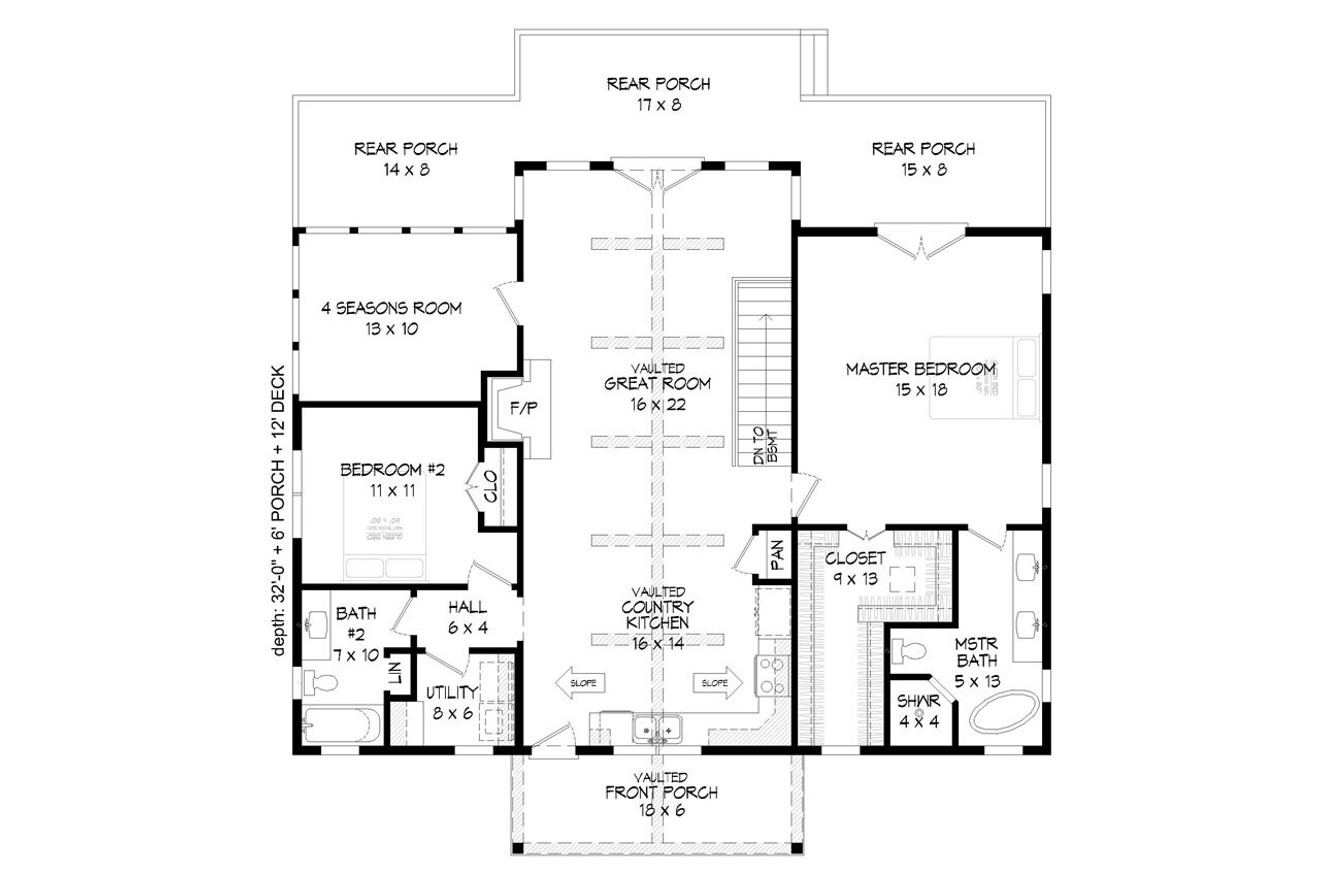 Craftsman House Plan - Cedar Lake 33108 - 1st Floor Plan