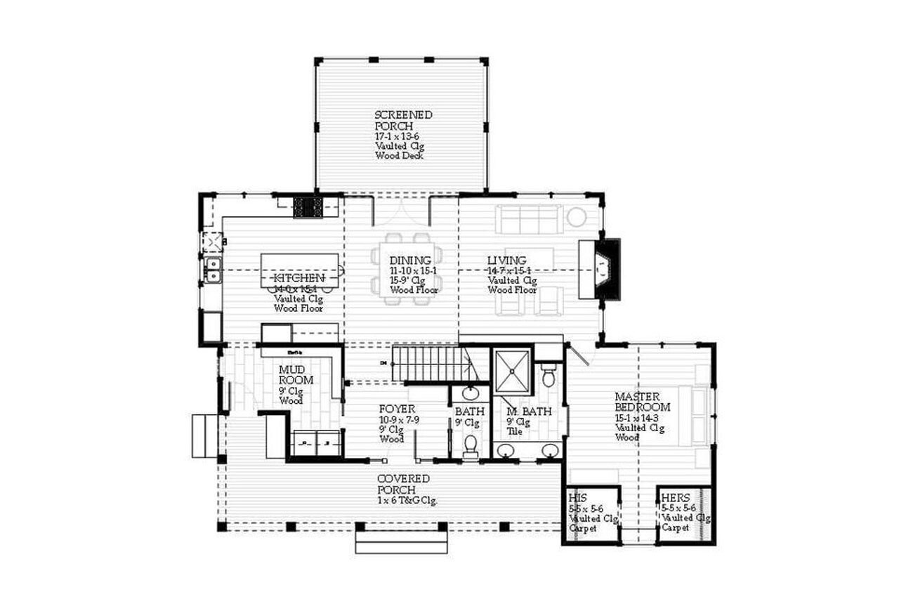 Craftsman House Plan - Seagull 33137 - 1st Floor Plan