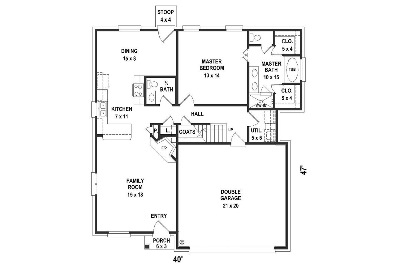Traditional House Plan - 33857 - 1st Floor Plan