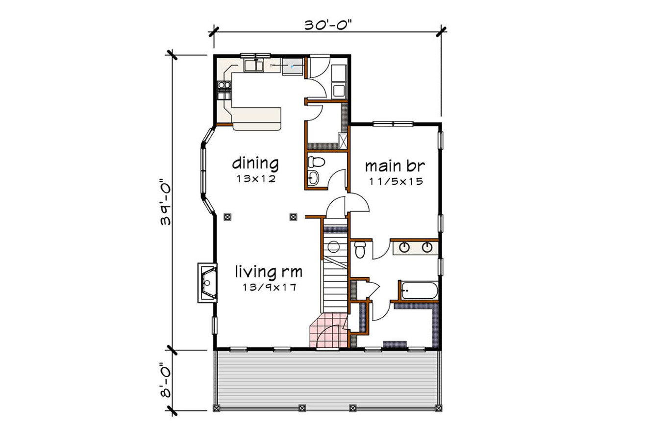 Cottage House Plan - 34977 - 1st Floor Plan