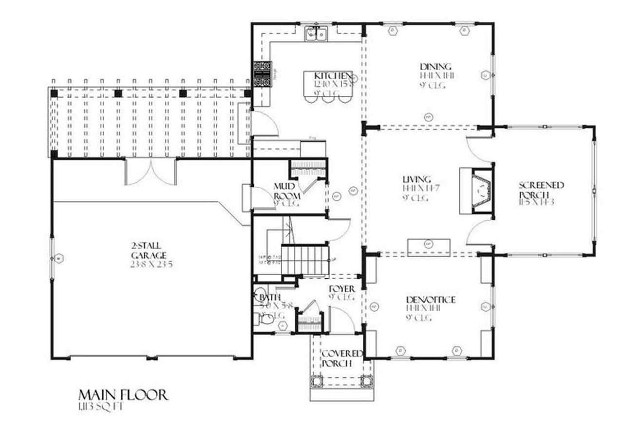 Prairie House Plan - Sherman 35222 - 1st Floor Plan