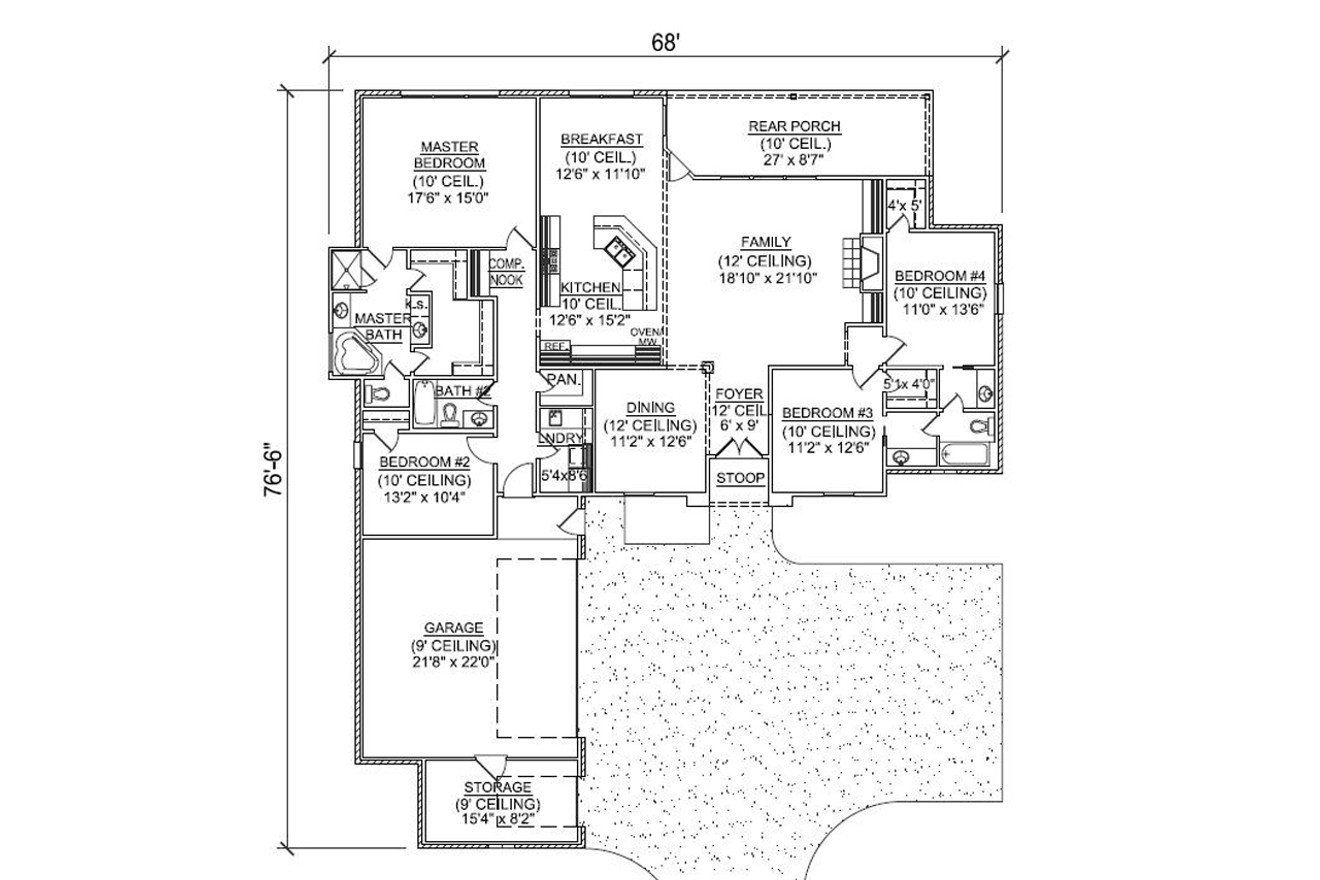 European House Plan - Avoyelles 37458 - 1st Floor Plan