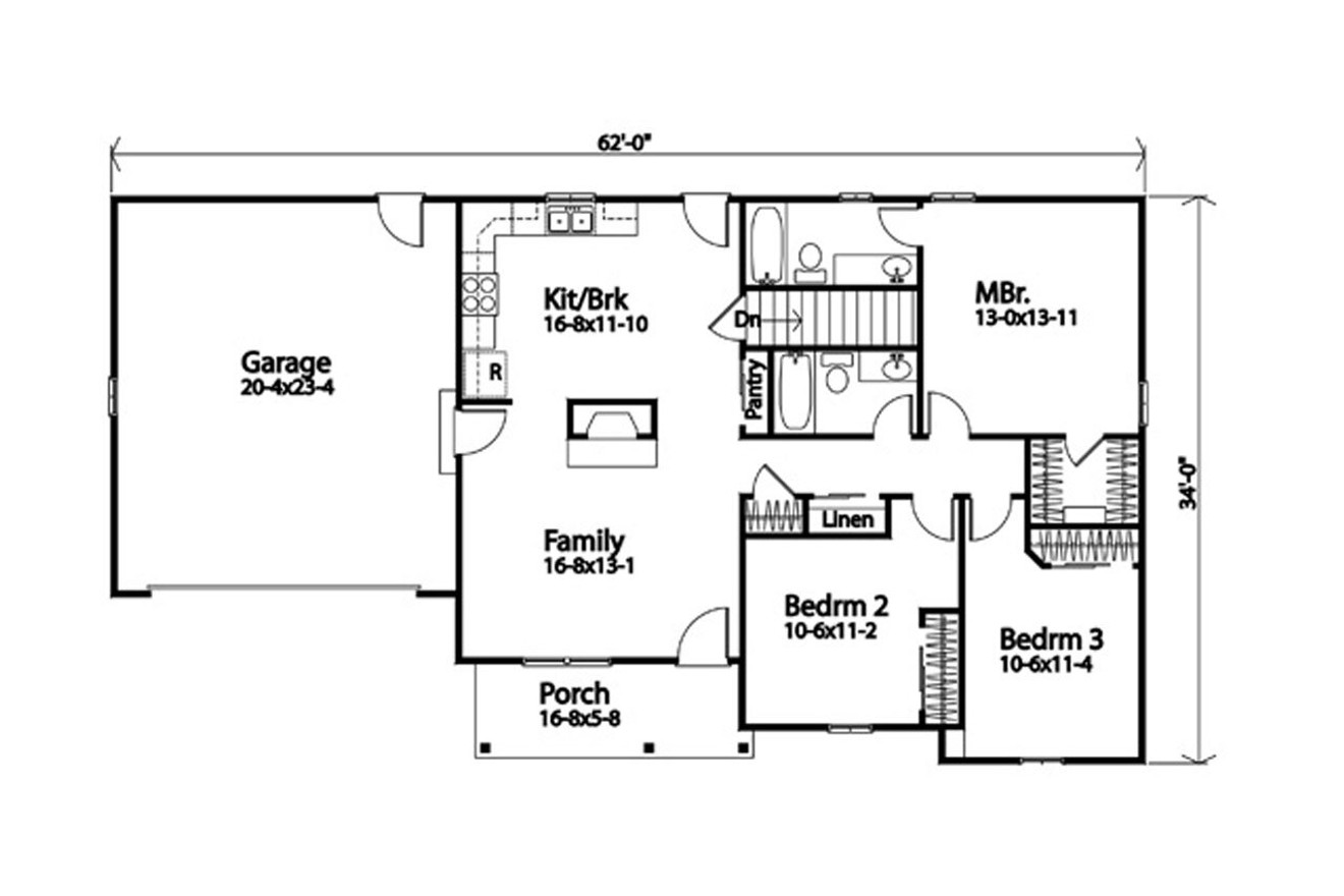 Ranch House Plan - 40009 - 1st Floor Plan