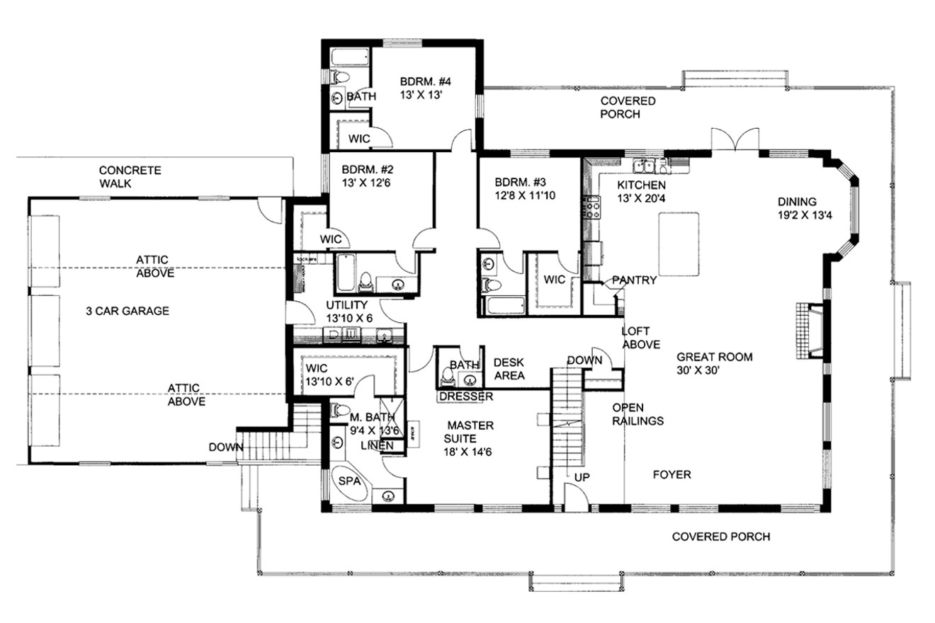 Lodge Style House Plan - 42210 - 1st Floor Plan