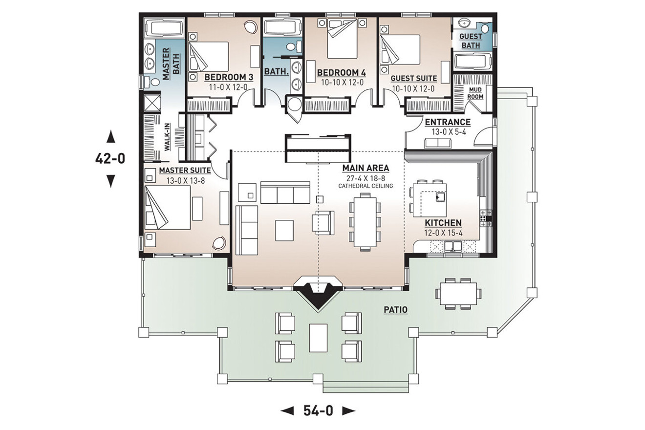 Cottage House Plan - Brookside 42627 - 1st Floor Plan