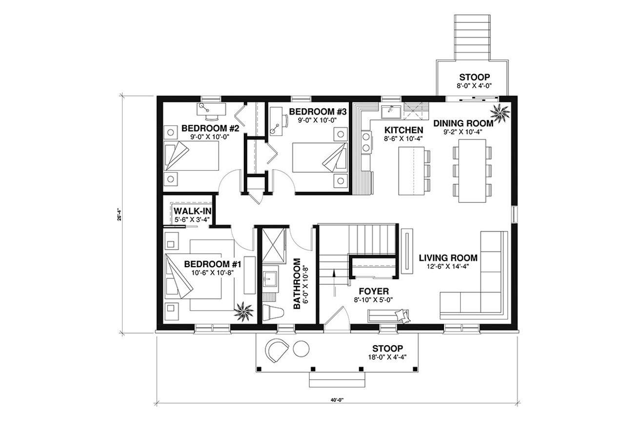 Ranch House Plan - Sam 42845 - 1st Floor Plan