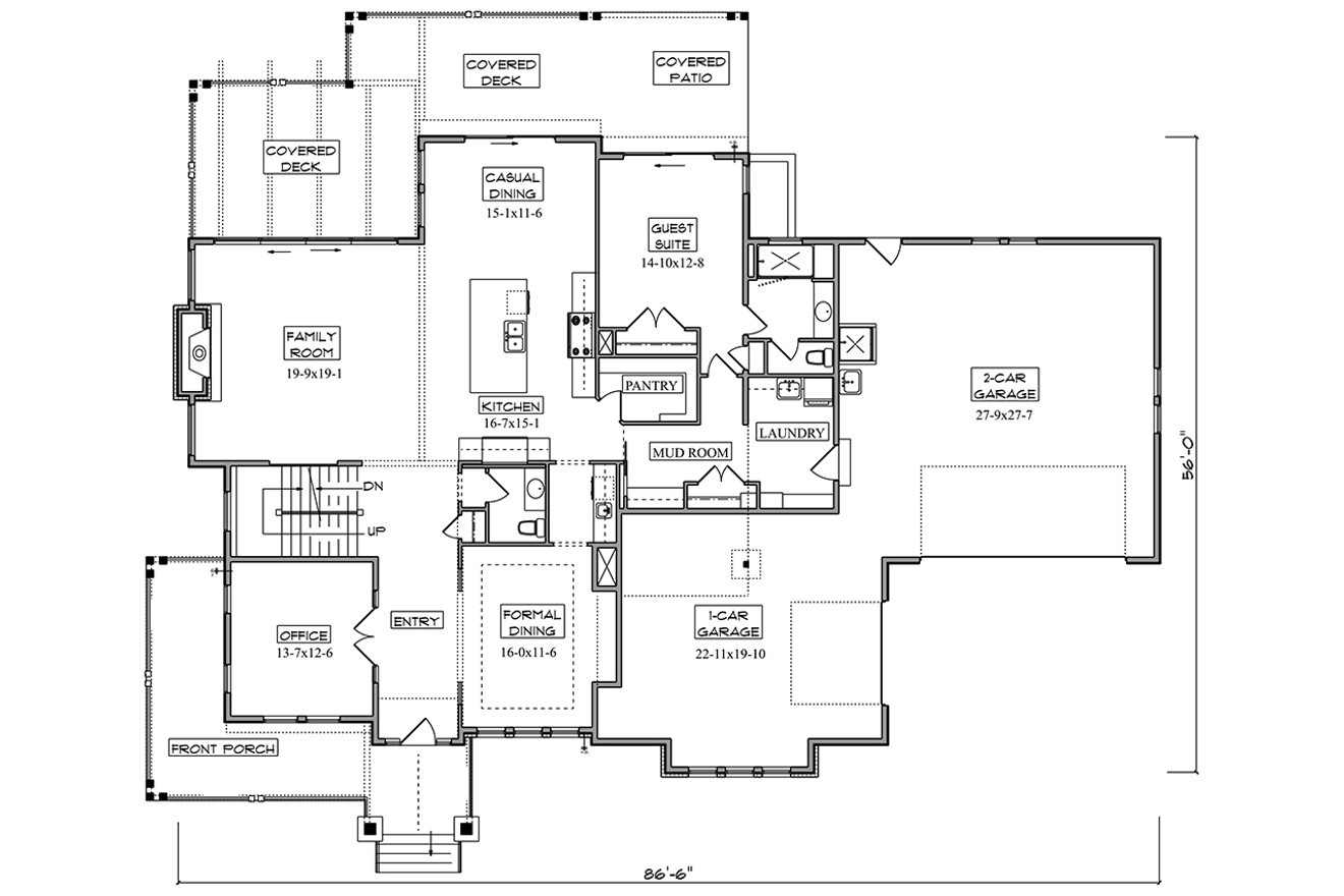 Craftsman House Plan - Gartrel Road 43068 - 1st Floor Plan