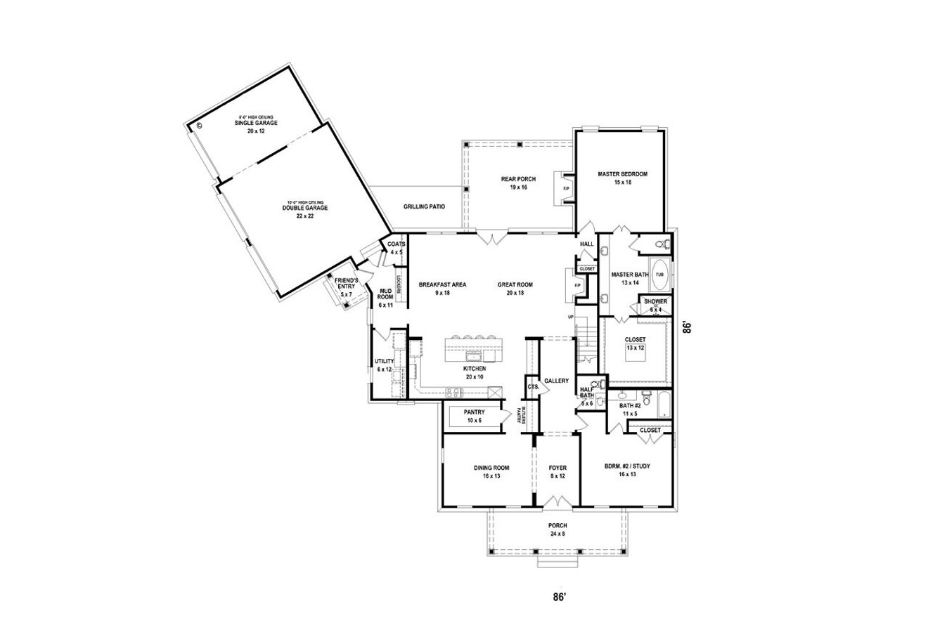 Country House Plan - 43413 - 1st Floor Plan