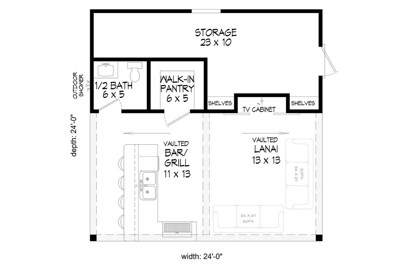 Craftsman House Plan - Brentlawn Poolhouse 44271 - 1st Floor Plan