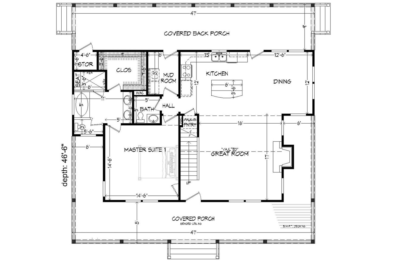 Craftsman House Plan - 44572 - 1st Floor Plan