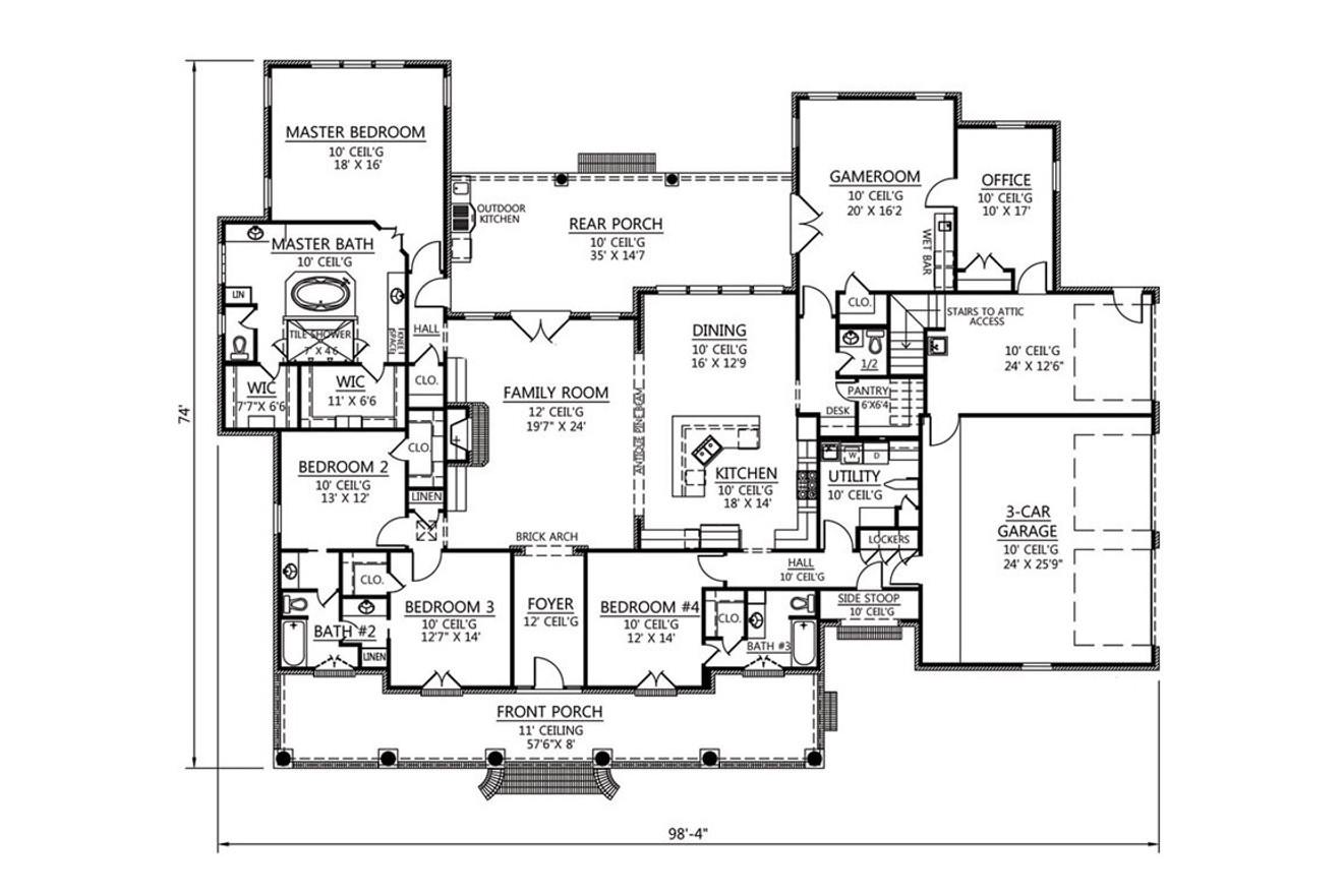 Southern House Plan - Plantation 44913 - 1st Floor Plan