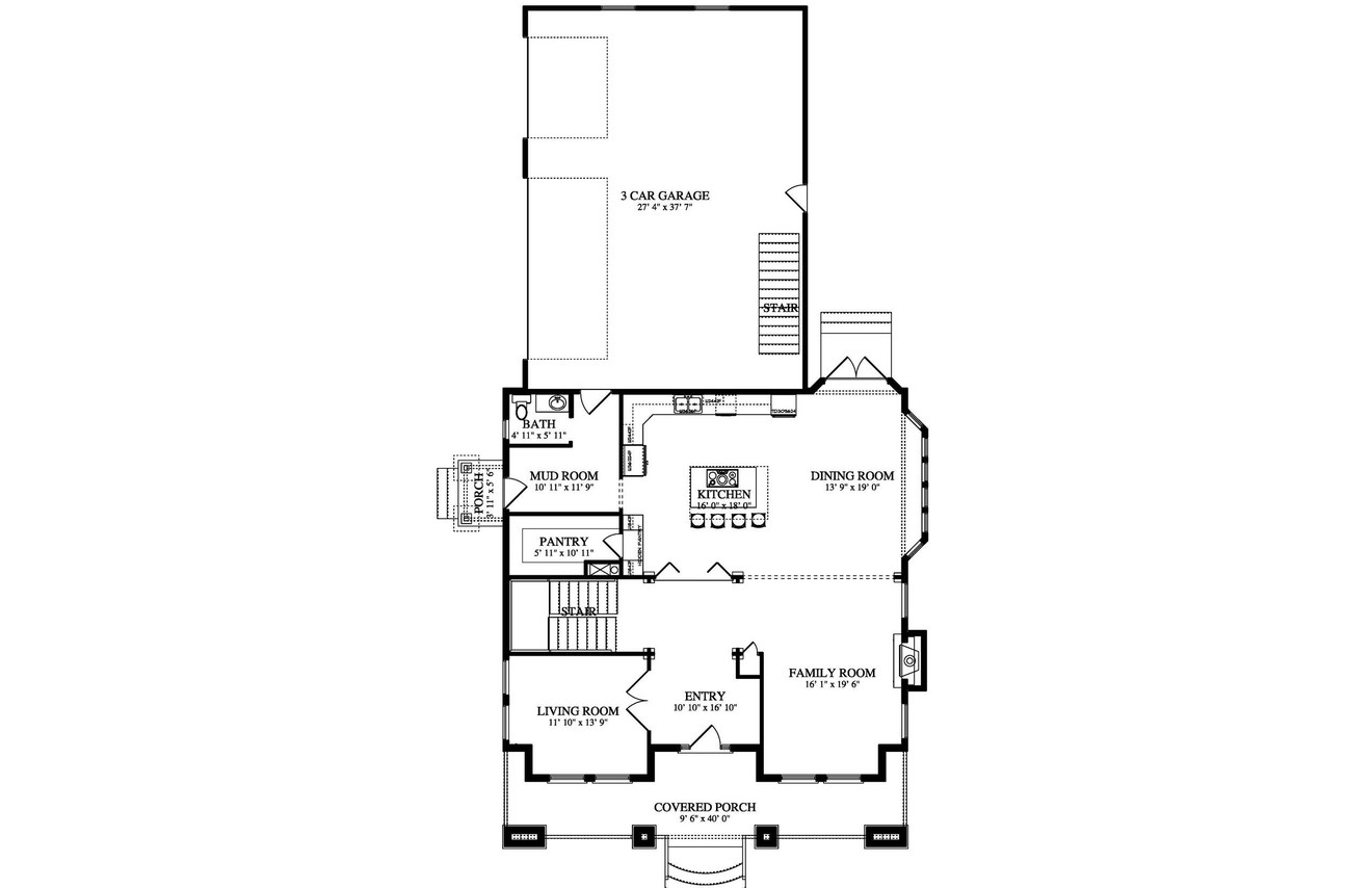 Craftsman House Plan - Calders Cottage 45977 - 1st Floor Plan