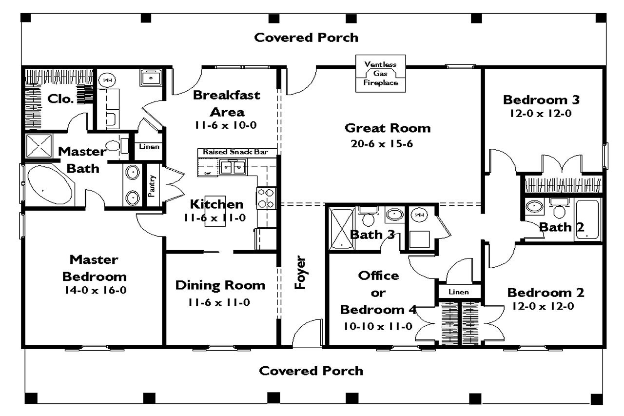 Country House Plan - 46500 - 1st Floor Plan