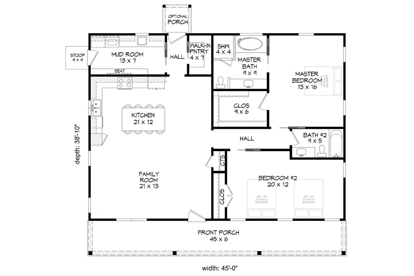 Farmhouse House Plan - St. Joe Farmhouse 48974 - 1st Floor Plan