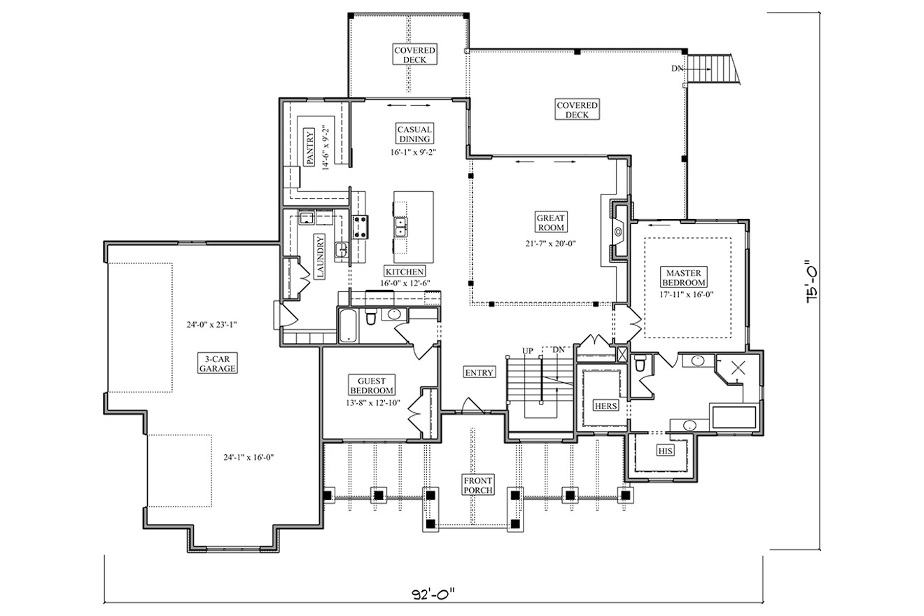 Craftsman House Plan - Millsboro Road II 50158 - 1st Floor Plan