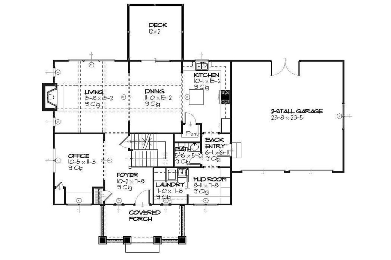 Prairie House Plan - Evergreen 51682 - 1st Floor Plan